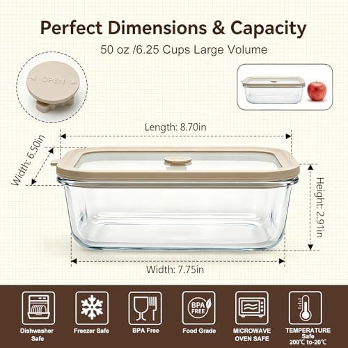 50 oz Glass Food Storage Containers with Glass Lids, 2 Pack - Image 2