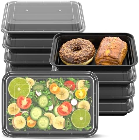 28oz Meal Prep Containers [50-Pack], Reusable Bento Box with Easy-Snap Leakproof Lids - Microwave, Dishwasher & Freezer Safe Food Storage, BPA-Free Plastic Lunch Containers (Black) by Unknown