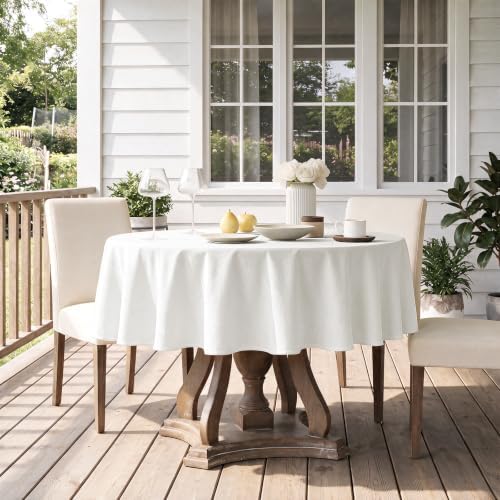 Veblandy Faux Linen Round Tablecloth 60 inch, Table Cloth Wrinkle Free Decorative Fabric Waterproof Table Cover for Dining/Party/Buffet/Wedding, White - Image 6