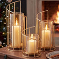 Baquler 3 Pcs Gold Metal Wire Candle Holders Decorative Glass Tea Light by Baquler