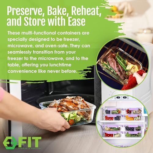 Glass Meal Prep Containers 2 & 3 Compartments with Lids 4 Pack 32 oz - Image 5