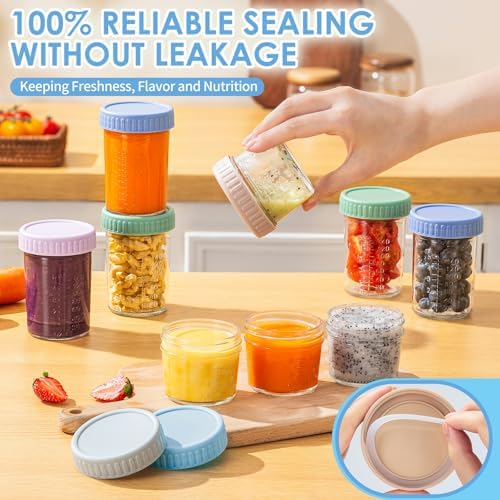 DRKIO 12 pcs Baby Food Storage Containers 4&8 Oz Small Glass Jars with Lids - Image 4