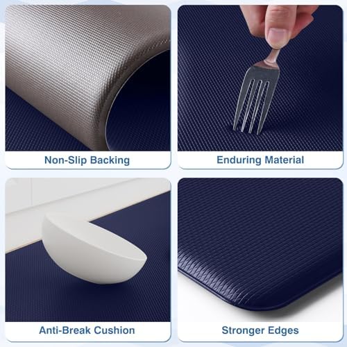 StepRite Kitchen Mats for Floor, 2-Piece Anti-Fatigue Kitchen Rugs, Blue - Image 3