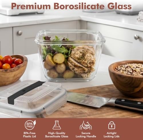 Razab 2700ml / 91oz / 11.5 Cups Large Glass Food Storage Container with Lid - Leakproof Glass Meal Prep Container for Roasting & Storing Leftovers, Glass Lunch Container, Microwave & Oven Safe - Image 5
