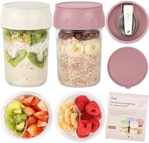 SOLIGT 2 Pack Overnight Oats Containers with Lids (Oat White/Rose Pink) by SOLIGT