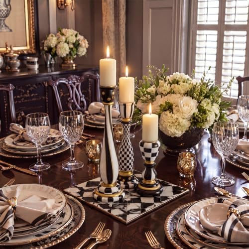 3 Pcs Black and White Checkerboard Taper Candle Holder,Vivid - Image 4