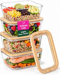 4-Pack Glass Food Storage Containers with Clear-Top Bamboo Lids – Plastic Free 46.7 Oz Glass Meal Prep Containers for Lunch, Eco Friendly Airtight Food Storage, Microwave & Oven Safe (46.7 Fl Oz) by Unknown