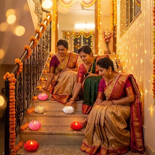 VIHOSE 6 Pcs Diwali Lotus Flower Lights, Battery LED Flameless Lights - Image 4