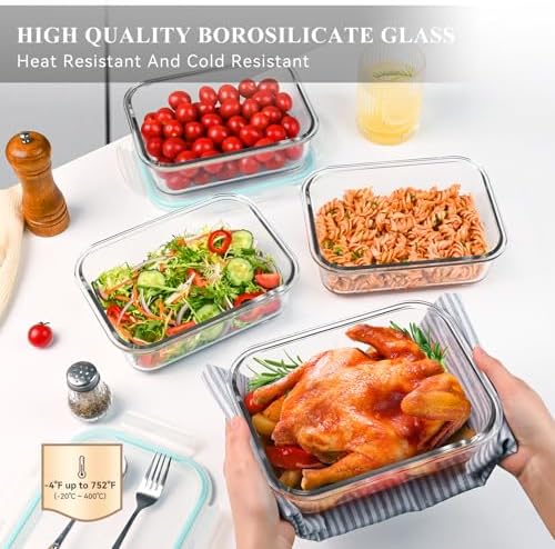 GEHE 4 Pack 52 oz Large Glass Food Storage Containers with Lids - Glass Meal Prep Containers For Baking, Storing, Airtight Lunch Container, Freezer, Dishwasher, Microwave and Oven Safe, BPA Free - Image 2