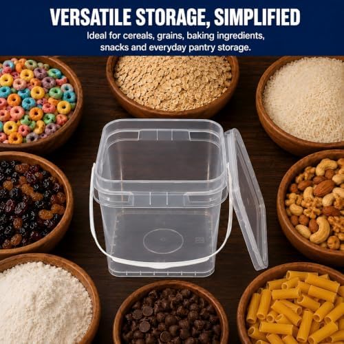 ASEVAT 4-Pack 2L/68 oz Square Food Storage Containers with Lids, Handles & Scoops, BPA-Free Pantry Organizer Bins for Flour, Rice, Cereal, Sugar & Pet Food, Clear Graduated Stackable Dry-Goods Storage - Image 2