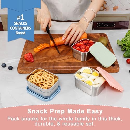 Caperci 3-Pack Stainless Steel Snack Containers with Silicone Lids - 10oz Reusable Small Food Storage Containers for Snacks & Deli Foods, Leak-Proof, Easy Open & BPA-Free (290ML) - Image 3