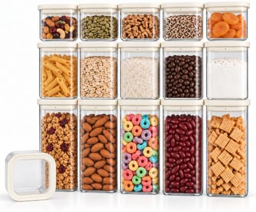 16-Pack Square Glass Pantry Storage Containers with Glass Lids by CozNido