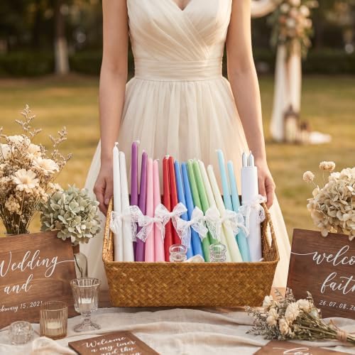 Mtlee Basket of Candle Wedding Gift Candleholders Basket Ribbon, Plain - Image 5