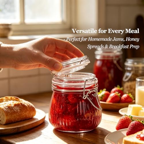 ComSaf Small Ribbed Glass Jars with Airtight Lids 17 oz 6 Pack Wide Mouth - Image 5