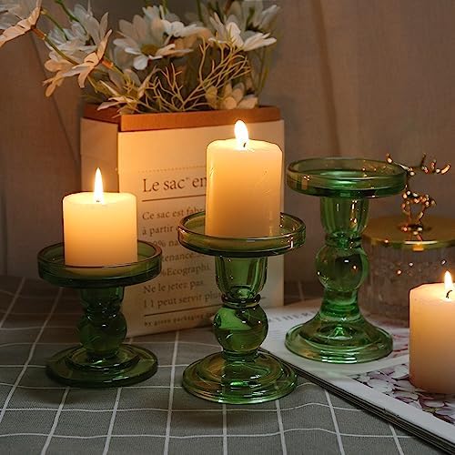 6-Piece Set of Green Glass Candlestick, Crystal Candlestick Holder Holder and Conical Candle, Christmas Candle Holder Decoration, Family Living Room Wedding Candle Holder (green2sets) - Image 5