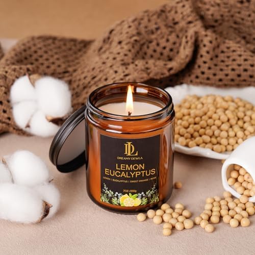Lemon Eucalyptus Scented Candle, Soy Candles for Home Scented, Amber Jar Candles Gifts for Men Women, 7oz - Image 3
