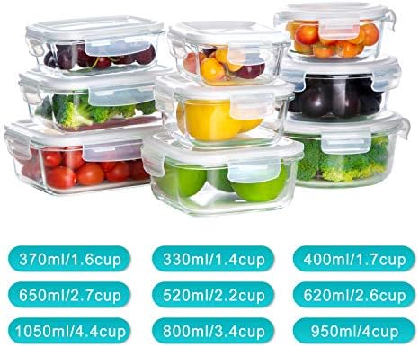18 Piece Glass Food Storage Containers with Snap Locking Lids for Meal Prep - Image 3