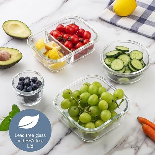 COOK WITH COLOR Premium 32-Pc. Borosilicate Glass Food Container Set with Dividers - 4 Rectangles, 8 Rounds, 4 Squares - Leakproof Lids - Meal Prep, Storage, Ombre Blue - Image 5