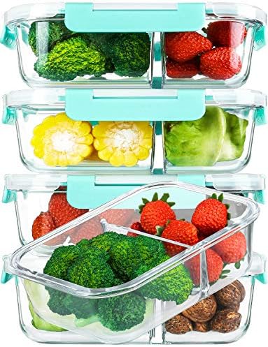 M MCIRCO 5 Pack,36 oz, 2 Compartments Glass Meal Prep Containers with Lids by MMCIRCO