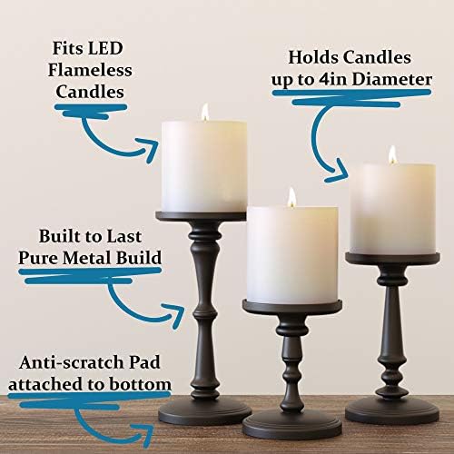 Candle Holders Set of 3 Matte Black, 6, 8,10" Tall Metal for Pillar Candles - Image 2