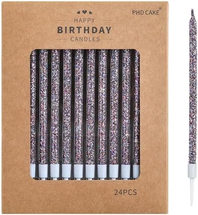 PHD CAKE Starry Sky Glitter Long Thin Metallic Birthday Candles, Cake Candles, Birthday Parties, Wedding Decorations, Party Candles by PHDCAKE