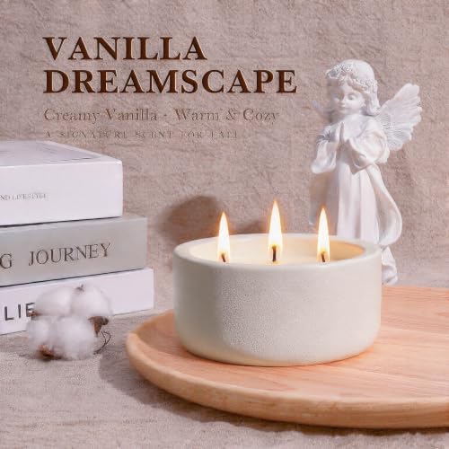 Viyffo 20oz Large Fall Scented Candle – Vanilla Dreamscape, 3 Wick Non Toxic Soy Candle, Ivory White Ceramic Jar, Luxury Home Fragrance, Elegant Room Décor & Premium Birthday Gift - Image 2