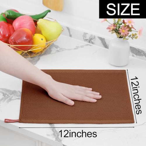 Homaxy 100% Cotton Waffle Weave Kitchen Dish Cloths 6-Pack, Caramel - Image 5