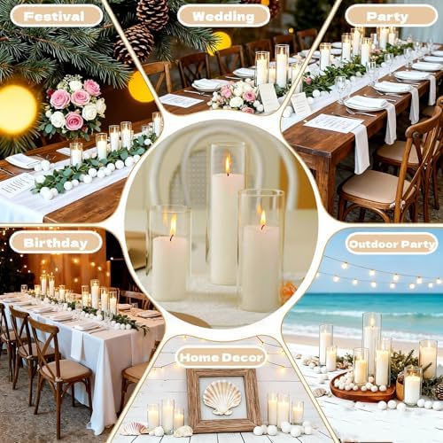 UDU 24 PCS White Pillar Candles with Glass Cylinder Vases Hurricane Glass Candle Holders for Pillar Candles Cylinder Vases for Centerpieces Wedding Table Party Home Decor - Image 4