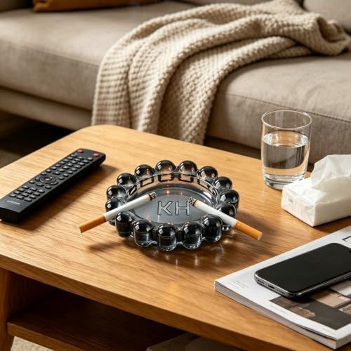 khtumeware Large Black Bubble Glass Candle Dish – Modern Clear Glass Candle Holder for Tealights & Diffusers, Decorative Tray for Home & Tabletop Decor（1 Pack） - Image 6