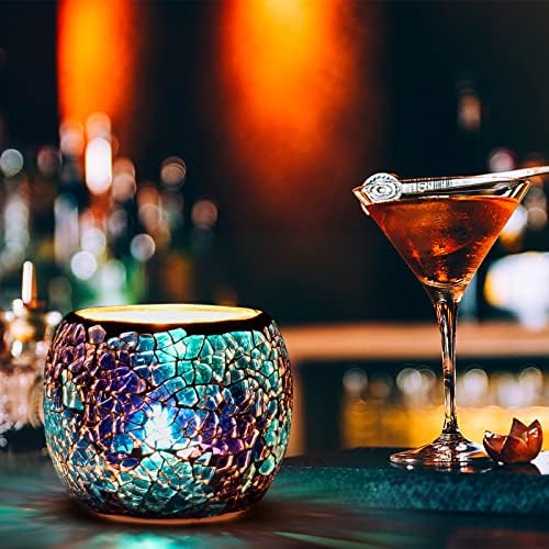 Scented Candle Holder Mosaic Glass Tea Light Holder,Handmade Romantic Glass Tealight Candle Holder for Aromatherapy,Party Décor(NO Candles),Also Used as Vase,Pen Holder,Potted Plants Bowl (Blue) - Image 2