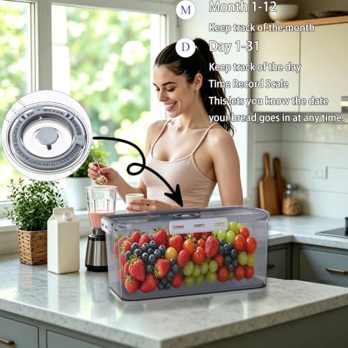Clear Bread Box with Lid ,Time Recording Airtight Bread Container Grey - Image 4