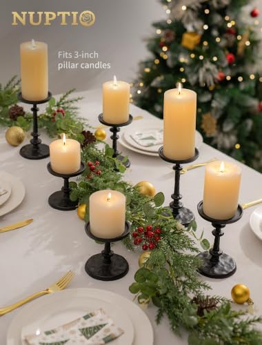 NUPTIO Black Candle Holders for Pillars: Cast Iron Candle Stand Set of 3 - Image 5
