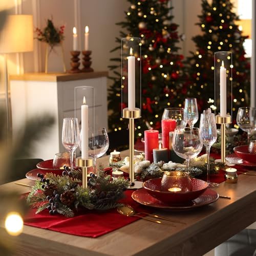 Gold Hurricane Glass Candle Holders Set of 6 Brass Taper Candlestick Holder - Image 6