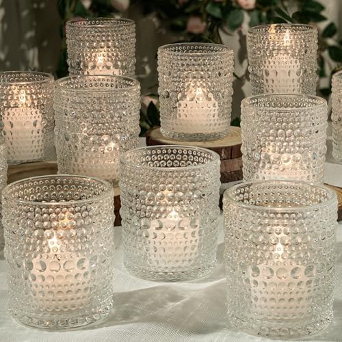 12 Pack Votive Candle Holder, 2.7x3.5 Inch Large Clear Candle Holders by TRIRITE