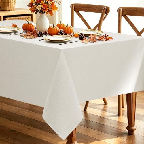 Decorelia Table Cloth for Rectangle Dining Table, Faux Linen Waterproof Texture Farmhouse Washable Rectangular Tablecloth Cover for Birthday, Party, Picnics, Wedding Decor(Ivory, 52 x70 Inch) by Decorelia