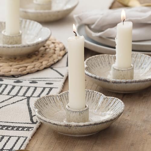 Ceramic Taper Candle Holder, Candlestick Holder with Tray Base by QNMUSUNC