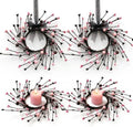 4 Pcs Pink Halloween Mini Candle Ring Wreaths Black Twig & Pink Buds with Bead Accents Artificial Pillar Candle Holder Wreath for Spooky Cute Gothic Home Cabinet Table Porch Decoration by EYNDYN