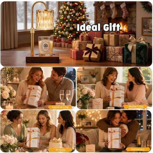 TOACSUCP Candle Warmer Lamp with 3 Bulbs, Adjustable Height Dimmable Candle Warmer with Timer, Compatible with Large Jar Candles, Candle Lamp with Charming Gift Box Ribbon for Her/Him(Walnut) - Image 5