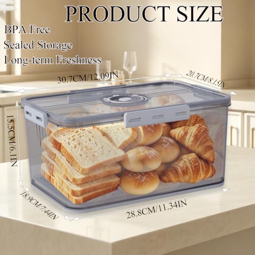 Large Bread Box with Lid ,Time Recording Airtight Bread Container Grey - Image 4