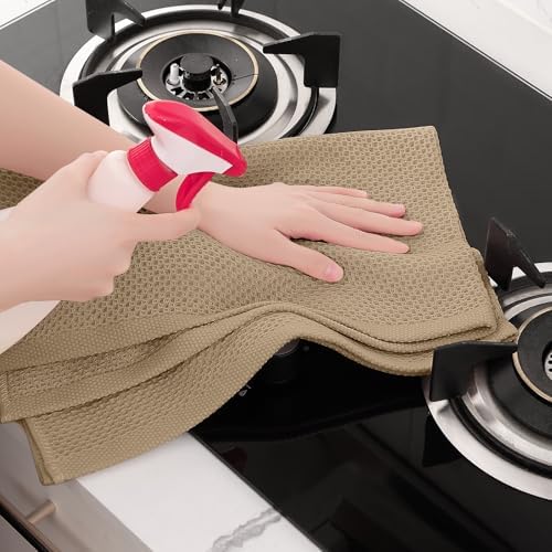 Homaxy 100% Cotton Oversized Waffle Weave Kitchen Towels 4-Pack, Tan - Image 5
