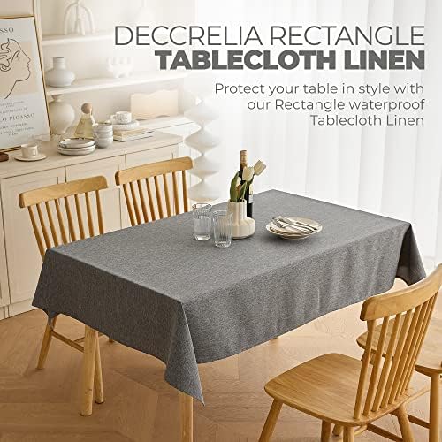 Decorelia Waterproof Linen Table Cloth for 8ft Rectangle Table, Easy to Clean Wrinkle-Free Wipeable Outdoor Tablecloth for Wedding, Party, and Camping(Oblong, 60 x 120 Inch (10-12 Seats), Dark Grey) - Image 2