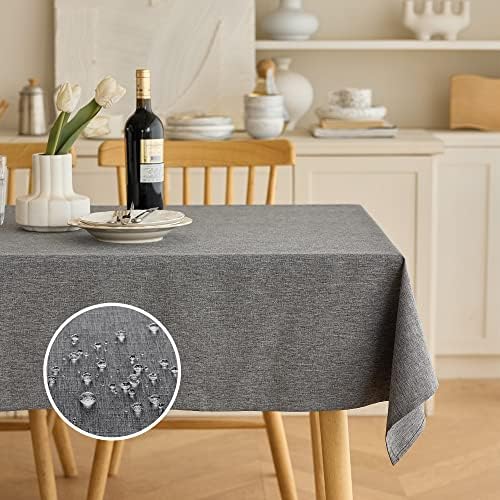 Decorelia Waterproof Linen Table Cloth for 8ft Rectangle Table, Easy to Clean Wrinkle-Free Wipeable Outdoor Tablecloth for Wedding, Party, and Camping(Oblong, 60 x 120 Inch (10-12 Seats), Dark Grey) by Decorelia