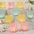 12PCS Glass Pink Votive Candle Holder, Blue Ribbed Votive Candle Holders by LOVELIGHTLOVELIFE