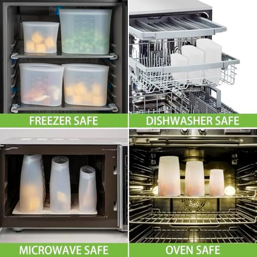 Reusable Storage Bag, 8 Pack 100% Silicone Food Storage Bags Stand Up Silicone Zip Lock Bags for Food Container, Freezer Microwave Oven Dishwasher Safe, 4 Medium 2 Small 2 Extra Small, Translucent - Image 6