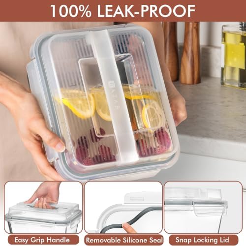 Razab 2700ml / 91Oz / 11.5 Cups Large Glass Food Storage Containers with Lids - Glass Meal Prep Containers for Roasting & Storing Leftover, Glass Lunch Container, Microwave & Oven Safe - Image 4