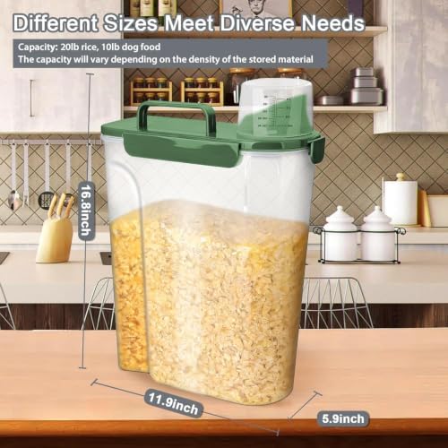 Komzon Rice Storage Containers, 20 lb Rice dispenser with Pouring Spout Large Bin for Flour, Pasta, Grain and Baking, Pet Dog Cat Bird Food Container Green - Image 6