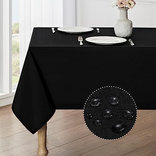 Veblandy Rectangle Tablecloth Waterproof 60x144 inch Linen Textured Table Cloth Stain and Wrinkle Resistant Washable, Decorative Fabric Table Cover for Dining, Party and Camping, Black by Veblandy