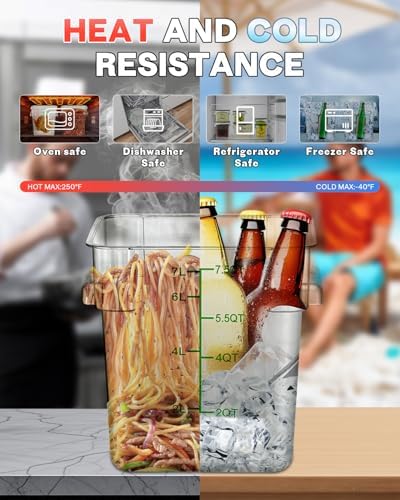 2QT&4QT NSF Food Storage Containers: 8 PCS[Food Grade] [Hot&Cold Resistant] Commercial Clear Square Food Storage Containers with Scales Handles for Home Restaurant Kitchen(BPA FREE) - Image 4