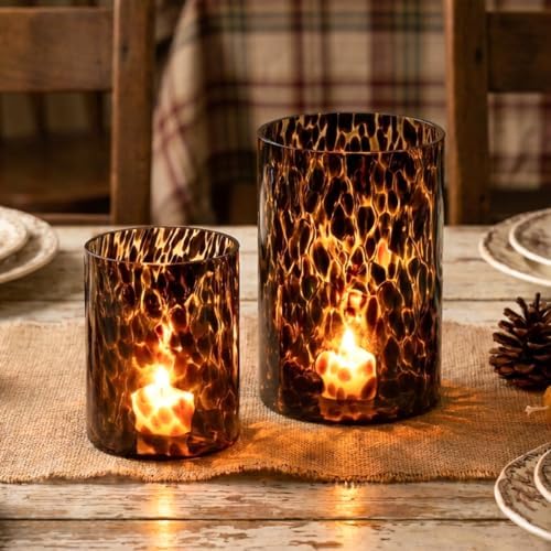 Hewory Tortoise Shell Candle Holder, Cheetah Print Candleholder, 2 Sizes by Hewory