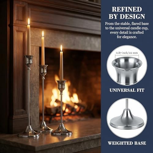 2 Sets(6 Pcs) Silver Tapered Candle Holder,Candlestick Tall Metal Candlestick Holders for Table Centerpiece Home Decor for Wedding Fireplace Mantel Housewarming Gift Fits 3/4 Inch Thick Candles - Image 5